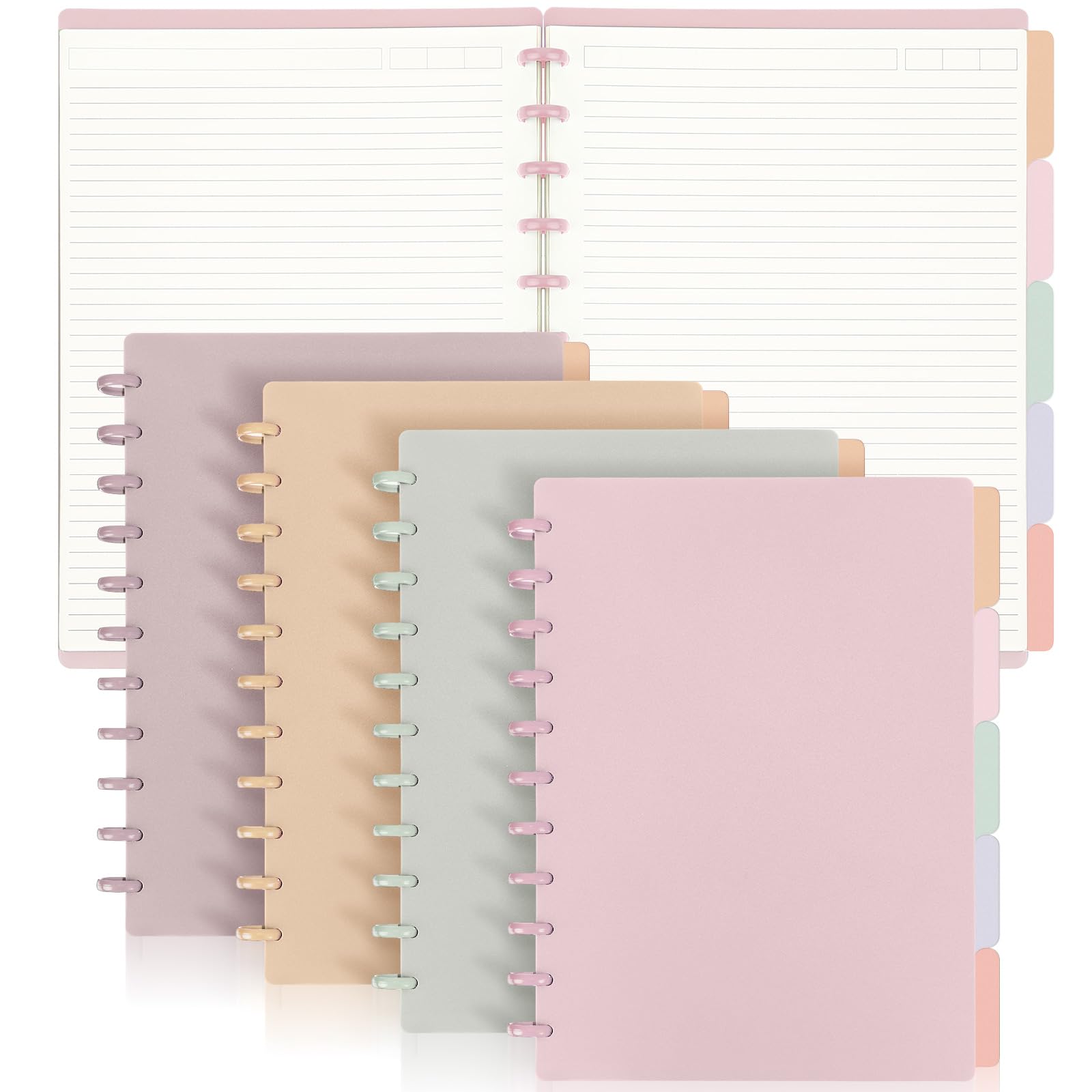 Glenmal Lot de 4 cahiers à disque relié, 21,6 x 27,9 cm, format lettre personnalisable, avec disques, 5 intercalaires, pages amovibles lignées pour université, journal rechargeable pour bureau