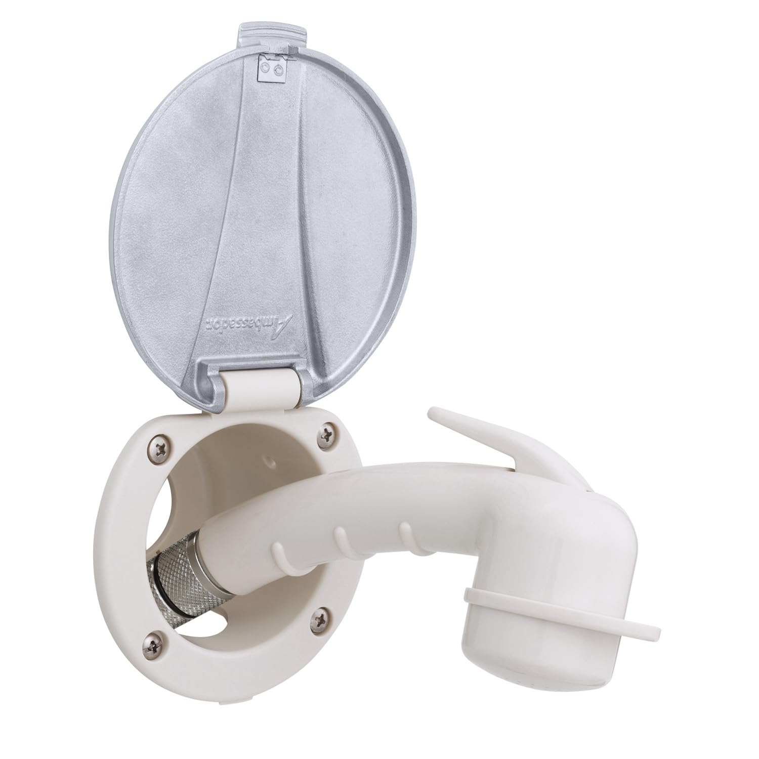 Recessed Shower- Warm White Cup with Stainless Steel Lid, Small Warm White Sprayer, 6' Stainless Steel Hose - 136-0048-WH-W