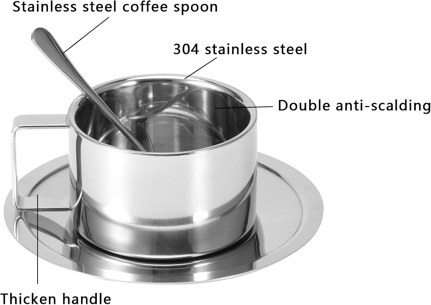 Stainless Steel Coffee Cup Set, 200ml/7oz Insulated Coffee Cup Set Double Walled Mugs Milk Tea With Spoon Saucer for Coffee Latte Tea Milk