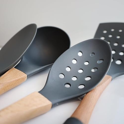 Miniatura 4 de Beille Juego de utensilios de cocina de nailon gris cucharas espátulas cucharón, 5pc