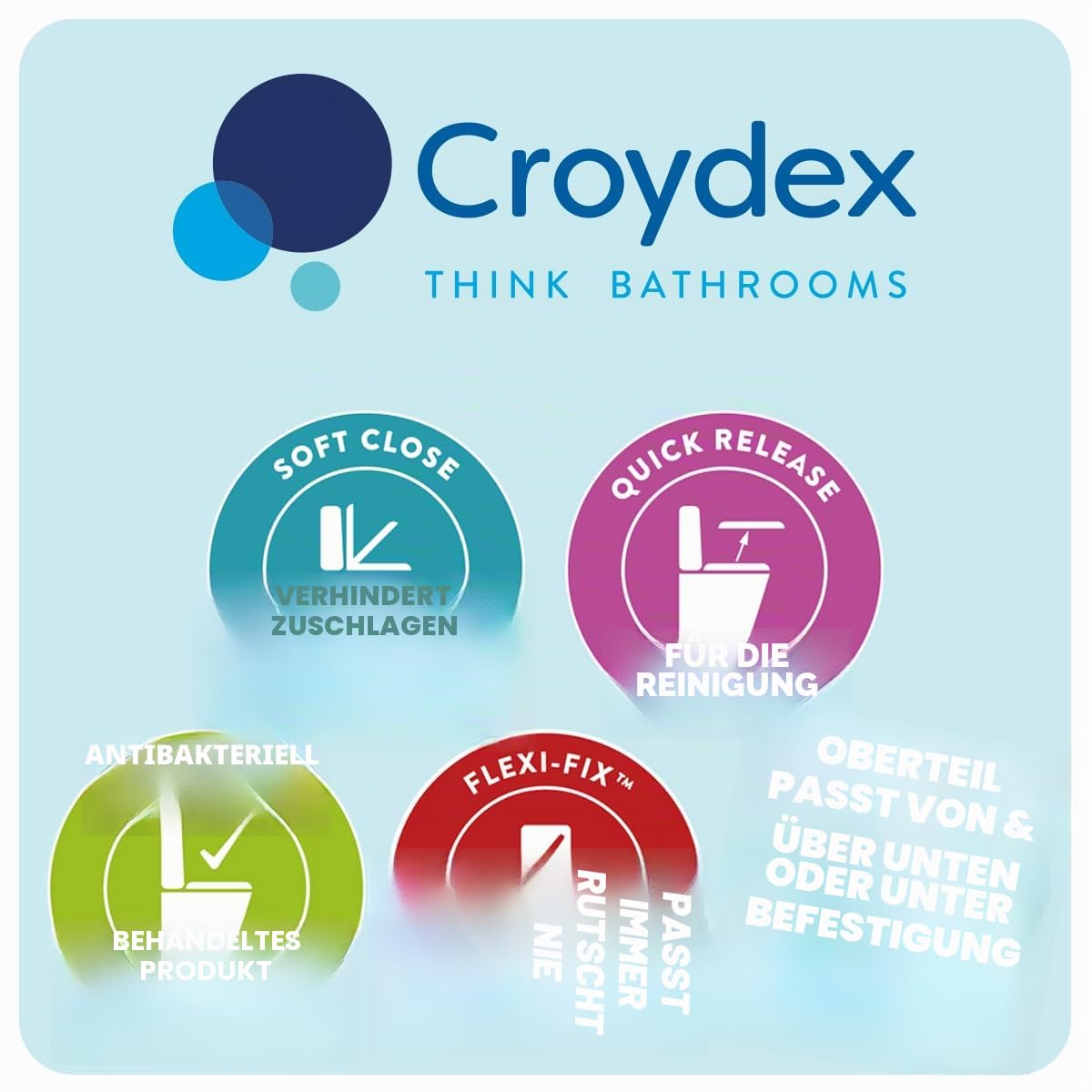 Croydex Steven Brown Toilettendeckel mit Absenkautomatik - Flexi-Fix Einfache Montage - Quick-Release zur einfachen Reinigung - antibakterieller WC Sitz - Urea-Duroplast (Hochlandrinder - Angus McCoo)