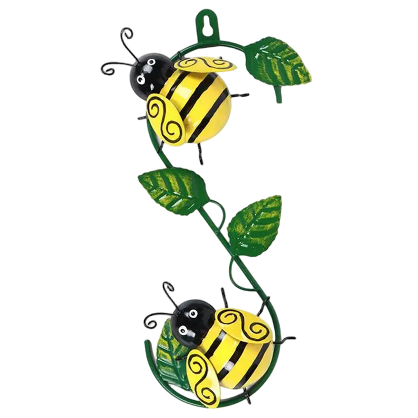 Metal Bumble Bee Wall Art Hanging Insect Ornament Bee Wall Sculpture with Green Leaves