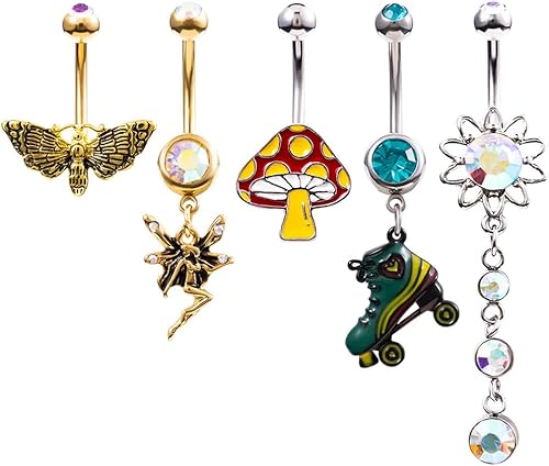 Kolach Piercing para ombligo de acero inoxidable 316L, 5 piezas, 14G 316L, joyería para mujeres y niñas