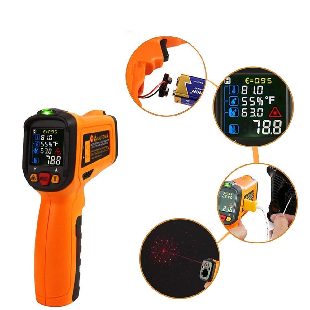 PM6530D Peakmeter 2 in 1 Berührungsloses Digital IR-Thermometer -50…800°C + Relative Luftfeuchtigkeit Taupunkttemperatur Laservisier UV-Arbeitslicht Thermoelement K-Typ