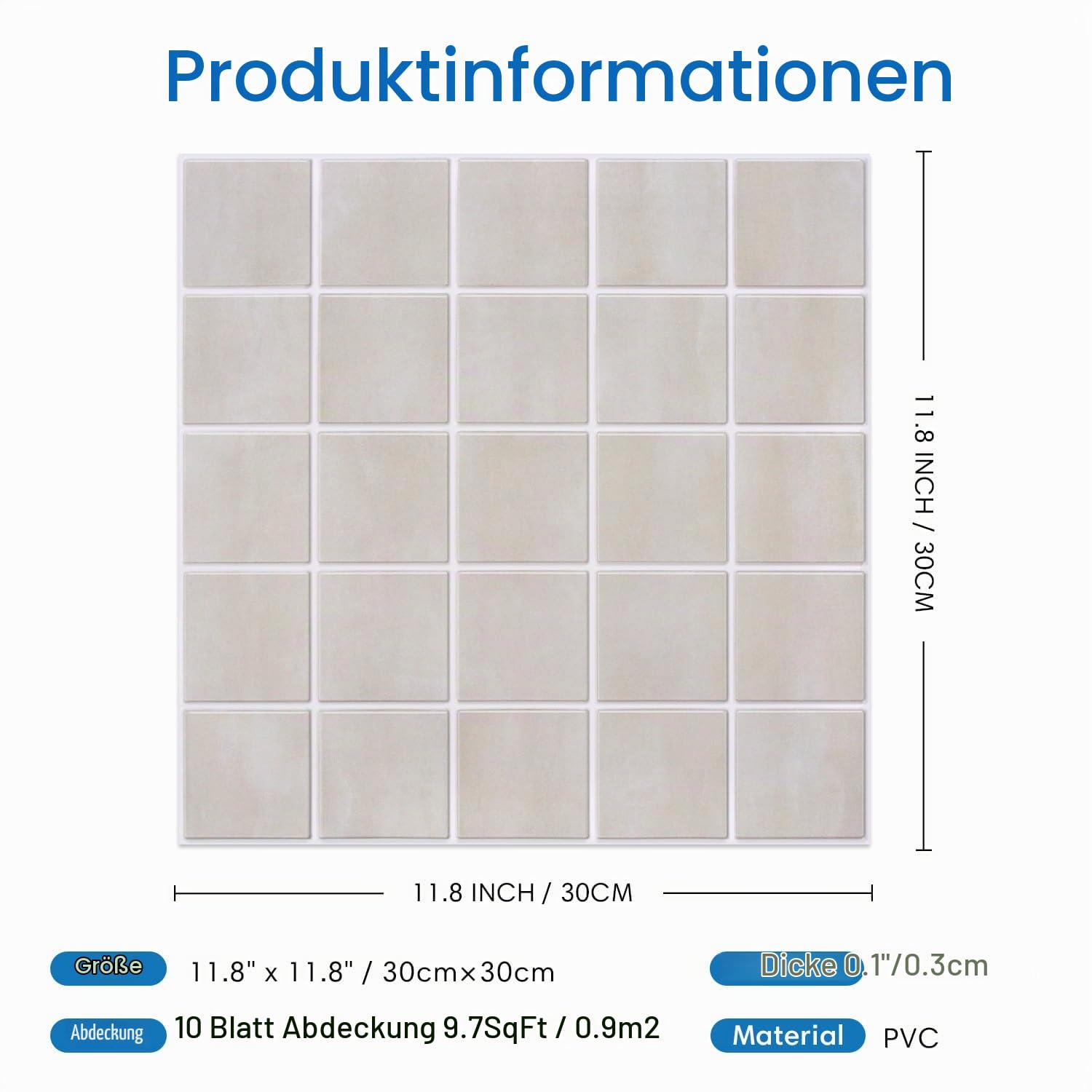 COMSTICKC 3D Fliesenaufkleber Klebefliesen, Matt Beige, 10 Stück 30×30 cm | Ultraleicht Flexible PVC-Platten, 3D Wandfliesen Selbstklebend Fliesen Wandverkleidung Küche Bad, Nicht Echte Fliese
