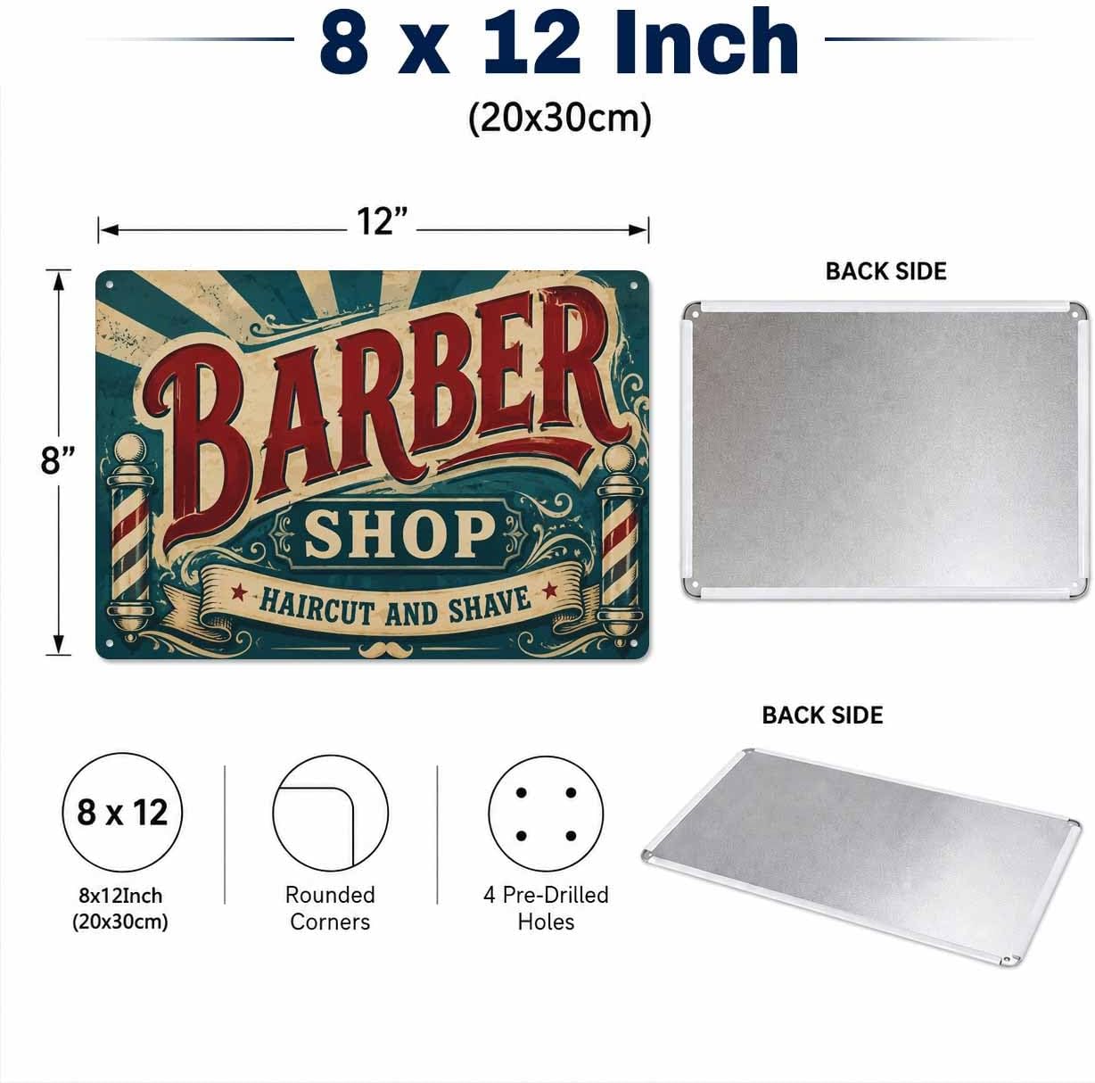 Barber Shop Tin Sign 8x12 Inch Vintage Metal Wall Decor image 2