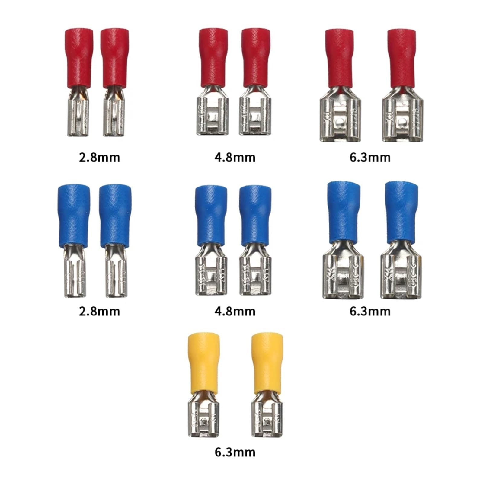 50Pcs 2.8mm 4.8mm 6.3mm Insulated Female Crimping Terminals Seal Spade Electrical Wire Connector Crimp Set Car Accessories(4.8mm red)