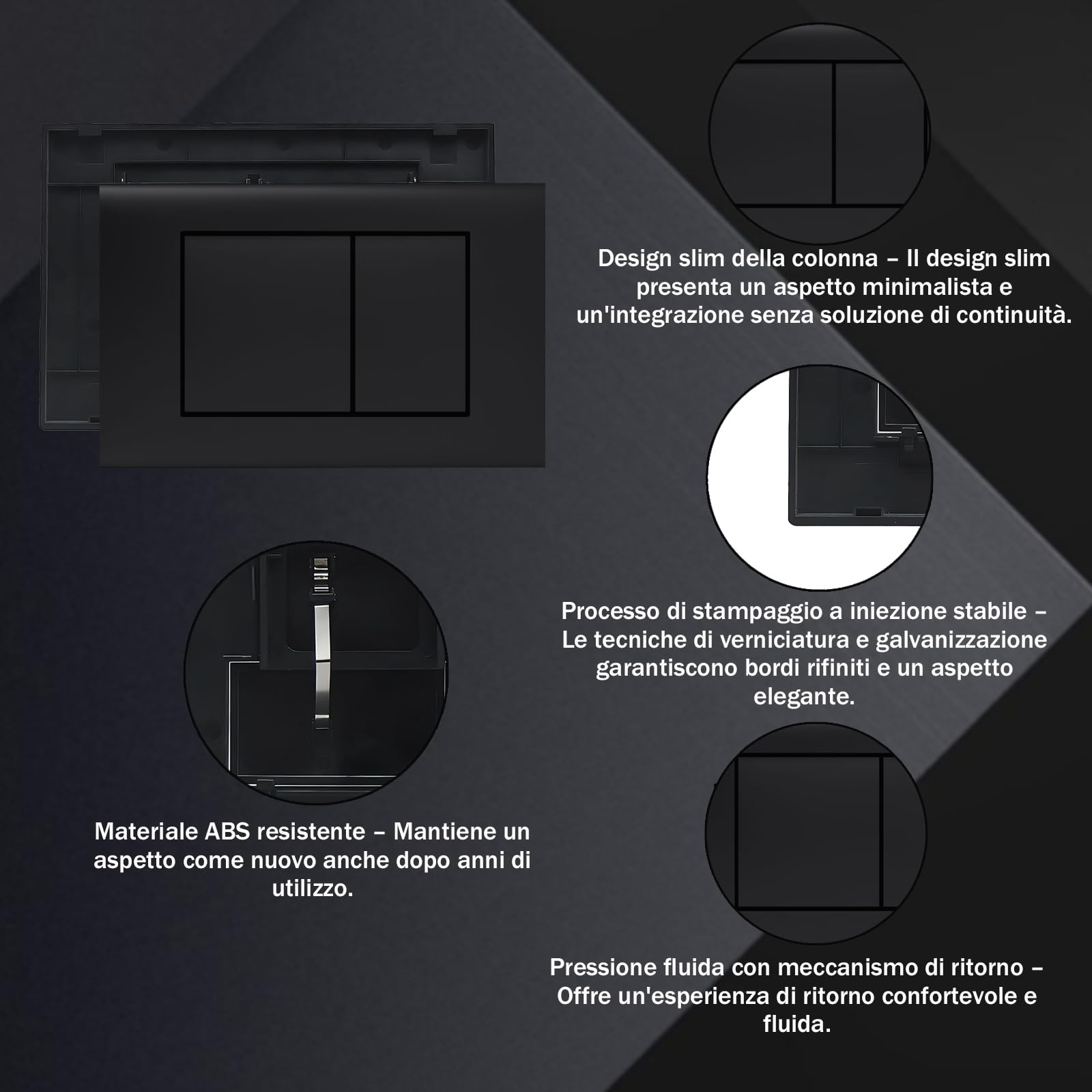 Placca di Comando WC,Compatibile con Geberit Sigma Gamma, UP300 e UP320, silenzioso, durevole e risparmiatore d'acqua, dimensioni 246x164 mm | Opaco（nero）