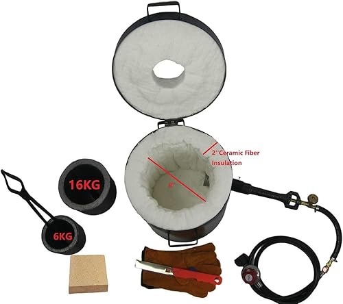 Miniatura 2 de Horno de fusión de metal de gas de un solo quemador de 35.3 lbs (35 libras) Fundición2 Crisoles Molde de fundición de Tong Forja de gas Negro