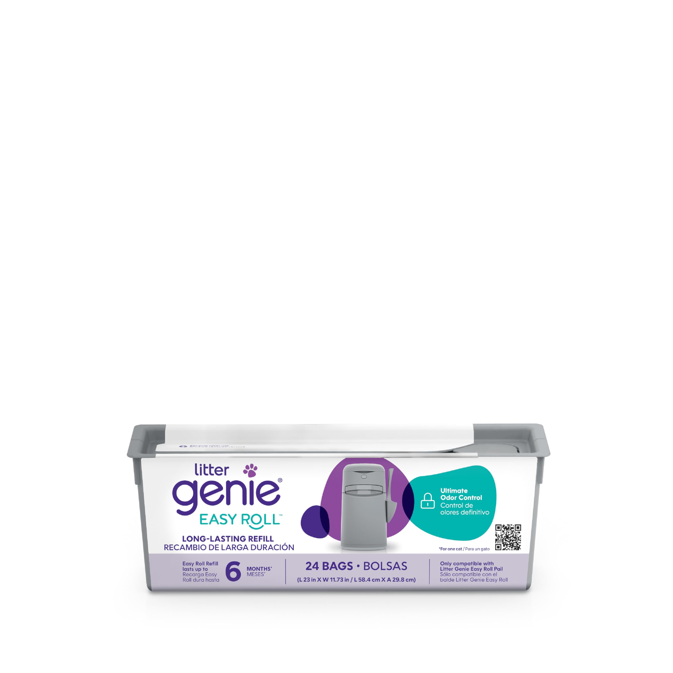 Litter Genie Bolsas de repuesto Easy Roll (paquete de 1) | Incluye un rollo de 6 meses de larga duración de 24 bolsas | Bolsas de arena para gatos con control de olores definitivo