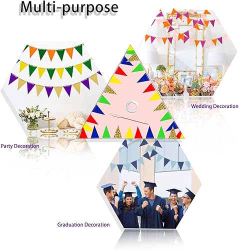 Miniatura 5 de Banderín de doble cara verde oscuro y amarillo con purpurina de 20 pies banderines triangulares de papel suministros de decoración para fiestas