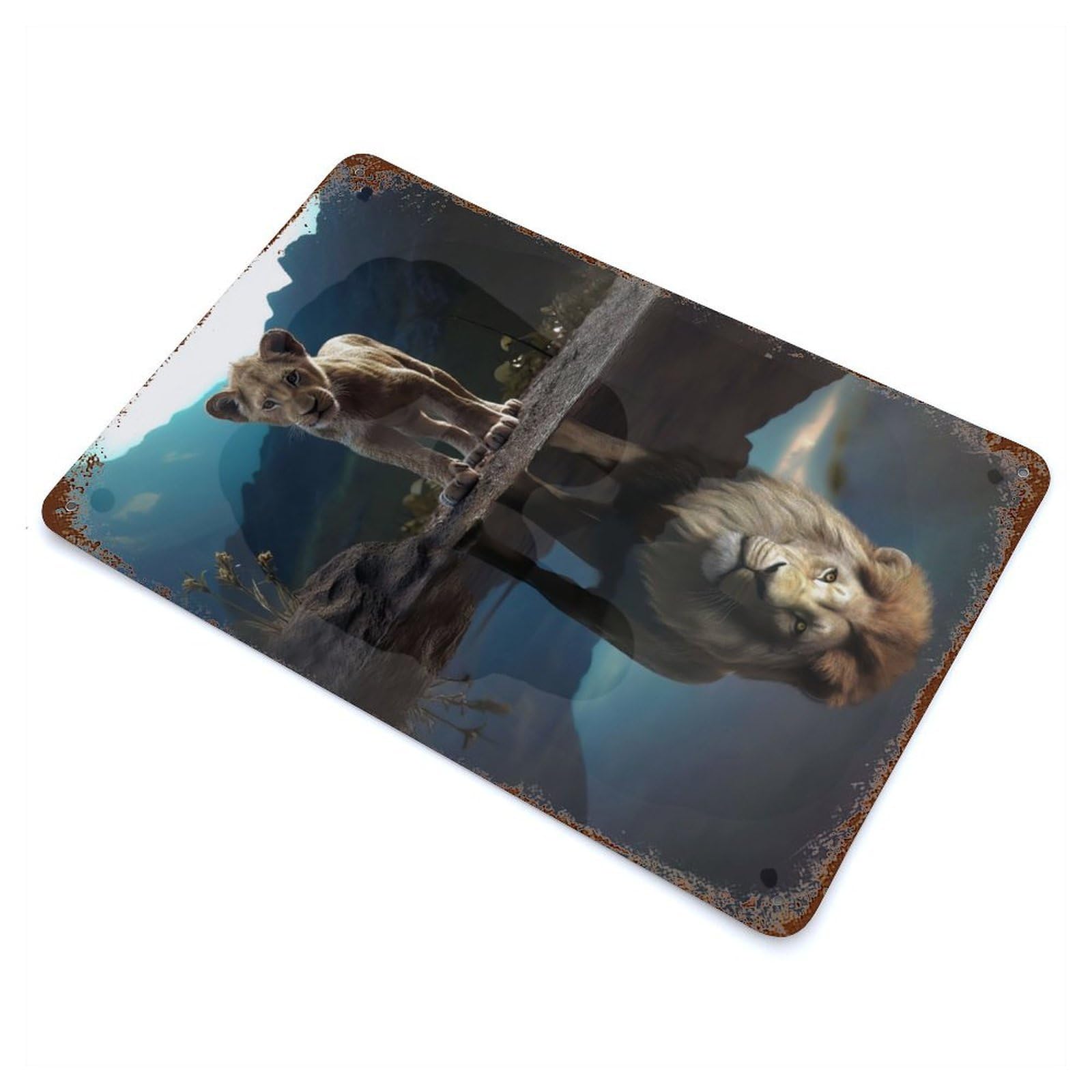 The Lion Cub Reflection Rusty Metal Tin Sign 11.8"x7.9", for Shed, Workshop And Garage Wall Decor, Shabby Chic Decor