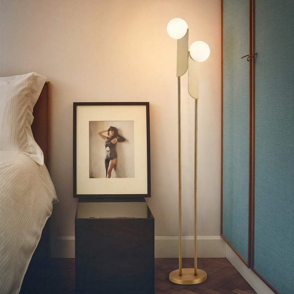 Standing Lamps Nordic Lampa Podłogowa Żelazne Wysokie Lampy Z 2 Szklanymi Abażurami Stojąca Malowany Korpus Wysokim Słupem Podłogowa Salonu