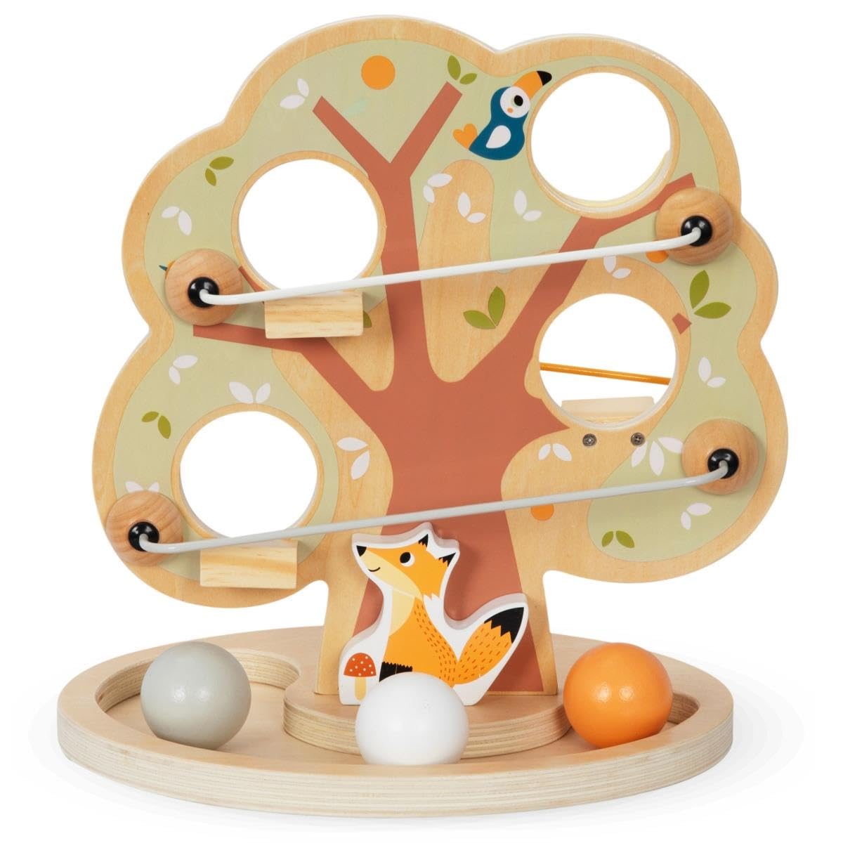mamabrum Circuito in Legno per Palline, Albero con 4 Livelli di Discesa e 3 Sfere Colorate, Gioco Educativo per Coordinazione e Motricità Fine, Bambini da 18 mesi