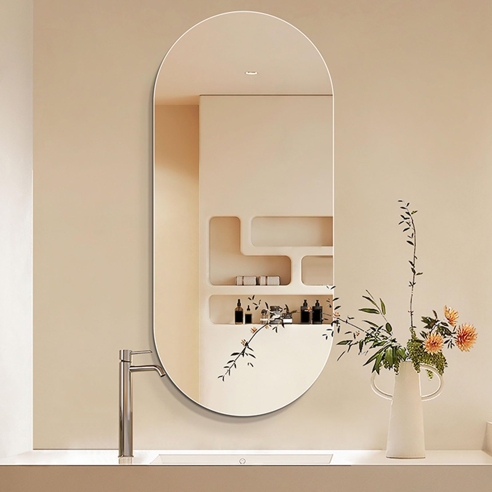 Specchio Per Il Trucco Antideflagrante Senza Cornice, 50*80cm Specchio Ovale Da Bagno, Specchio Da Parete Impermeabile, Orizzontale E Verticale, Per Camera Da Letto, Soggiorno(60*100cm/23.62*39.37in)
