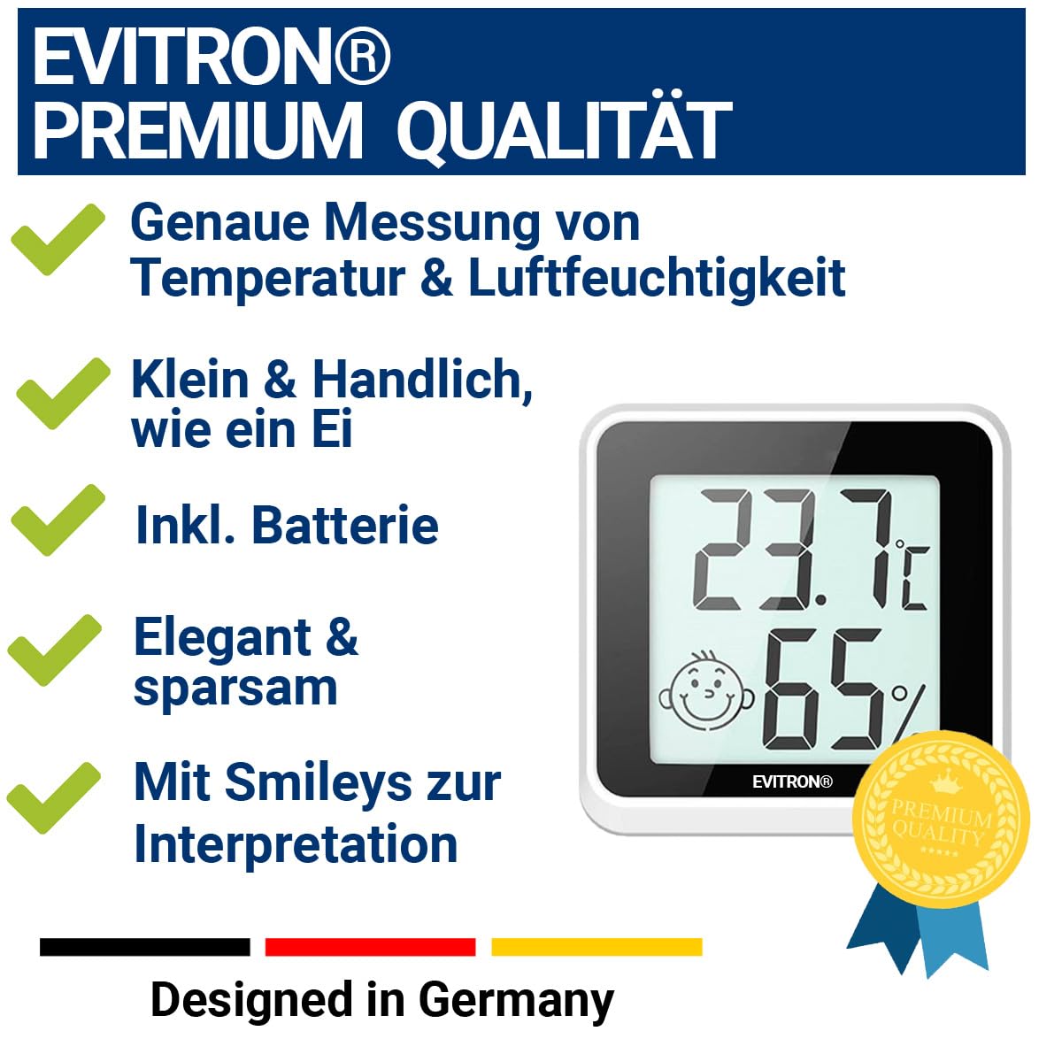 1 x Mini termómetro higrómetro digital para interior – Medidor de temperatura y humedad – Indicador de confort y emoticonos – Se puede colocar o pegar – para salón, oficina, habitación de bebé y más
