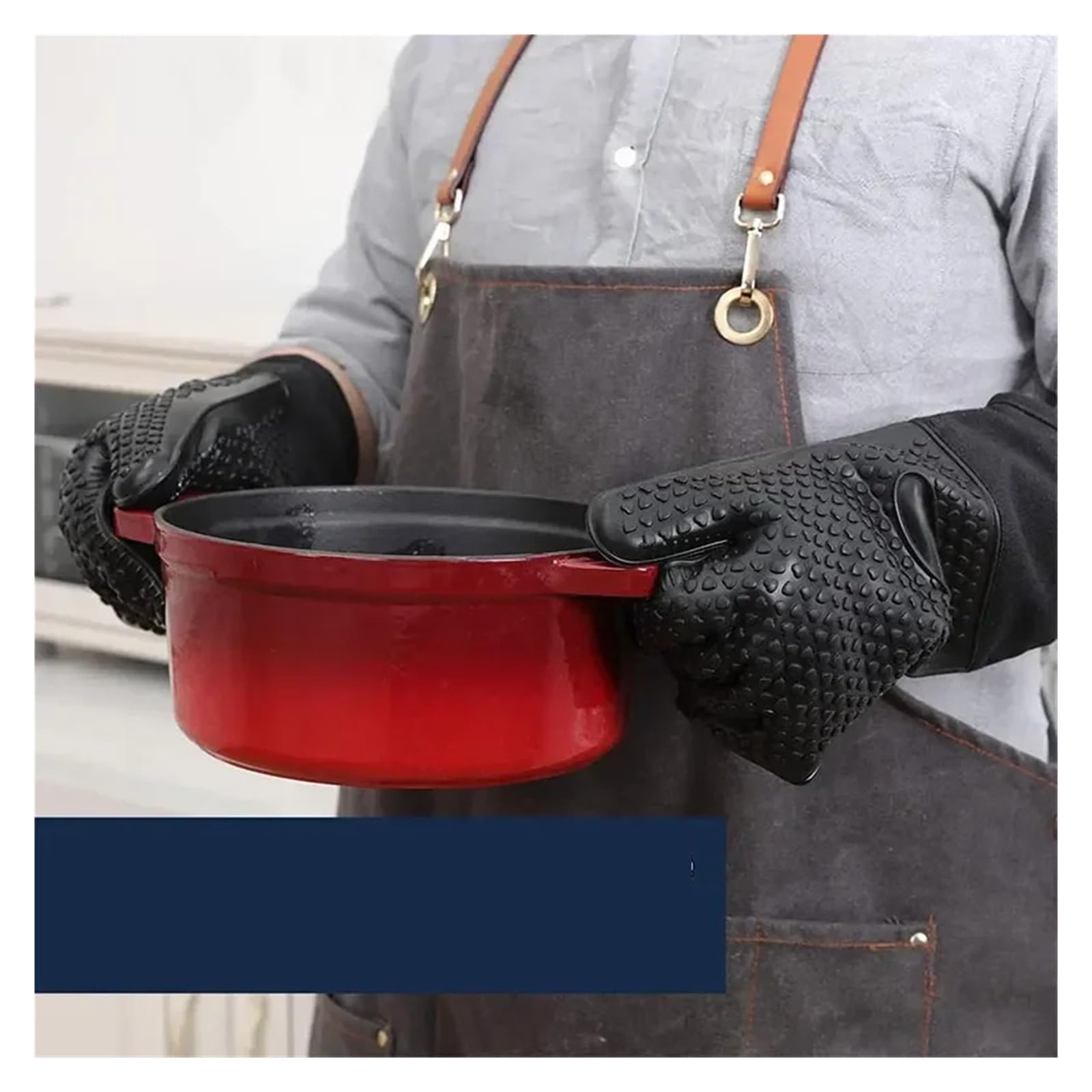 Guantes de horno extra largos, silicona resistente al calor, acolchados
