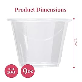 Prestee Clear Plastic Cups - 9oz Disposable PET Water, Wine, and Drink Glasses - Crystal Clear, Durable, Recyclable Party Cups - 100 Count for Holiday, Events, Coffee Shops, Restaurants