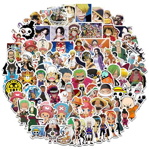 100pcs One Piece Stickers Cool Japanese Anime Cartoon Waterproof Vinyl Decal for Laptop Travel Case Phone Bike Water Bottle Guitar Computer Skateboard