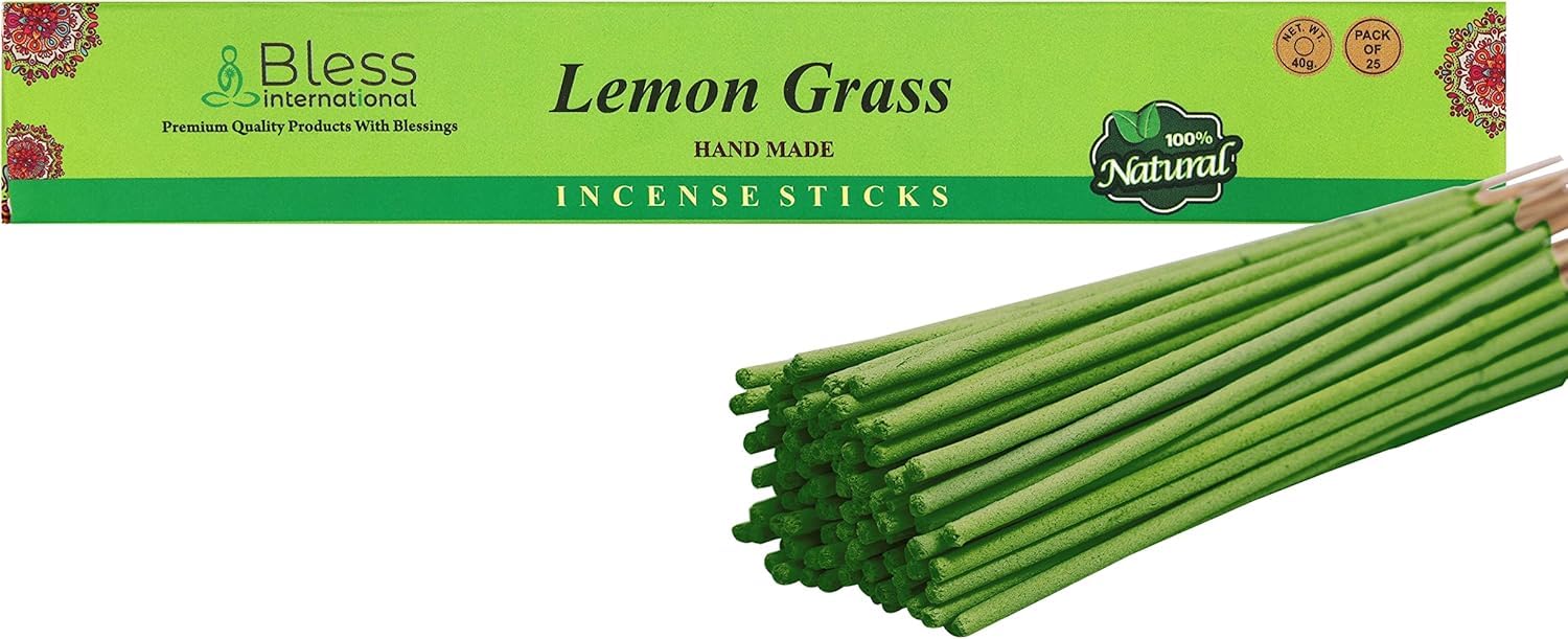 Bless-Lemon-Grass-Incense-Sticks 100%-Natural-Handmade-Hand-Dipped Organic-Chemicals-Free For-Purification-Relaxation-Positivity-Yoga-Meditation The-Best-Woods-Scent (25 Sticks (40GM))