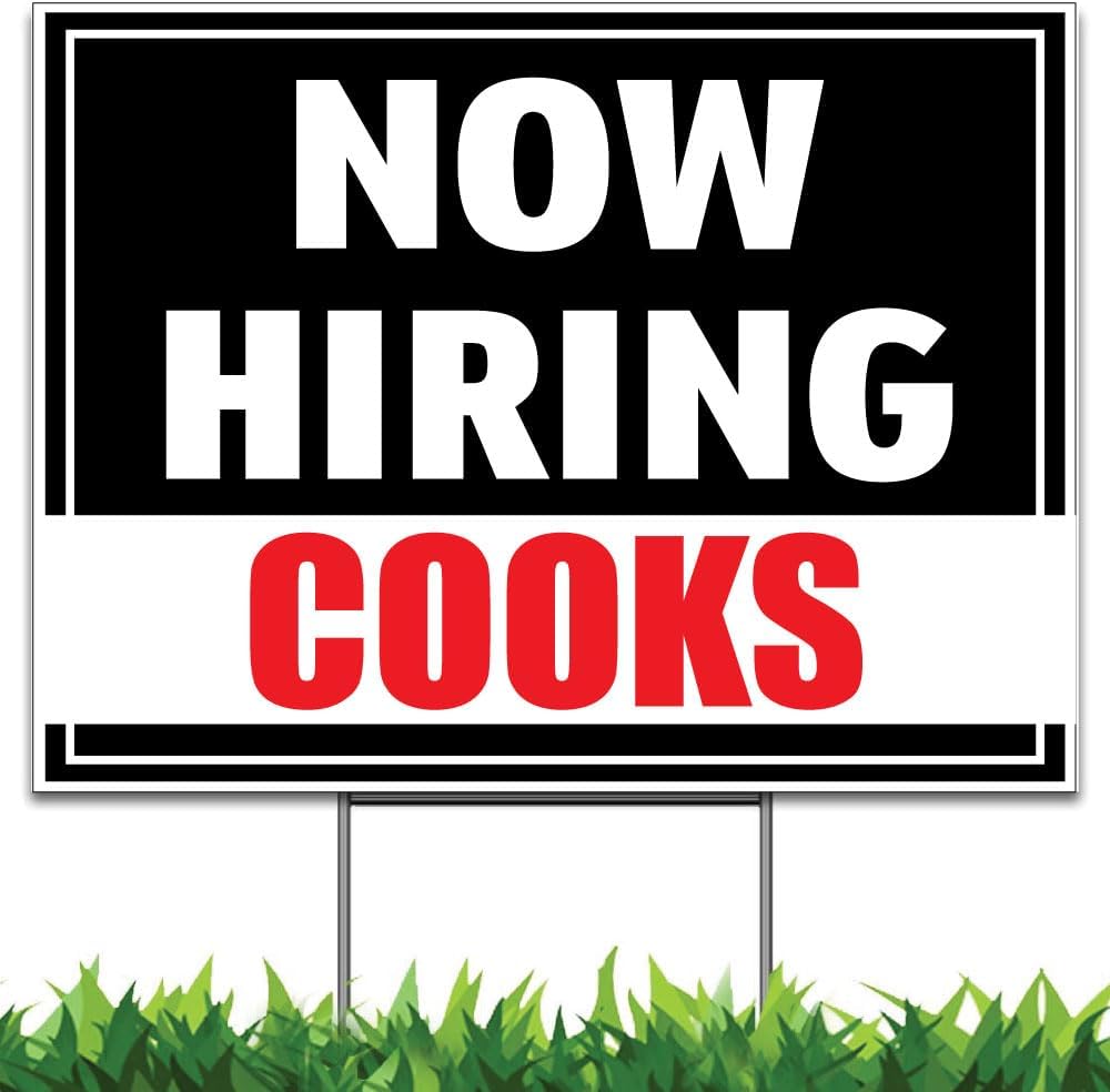 Custom Now Hiring Sign, 18 x 24 inch Yard Sign, Double Sided Print, Outdoor, Weatherproof Corrugated Plastic, Metal H-Stake Included, v1 by Moonlight4225