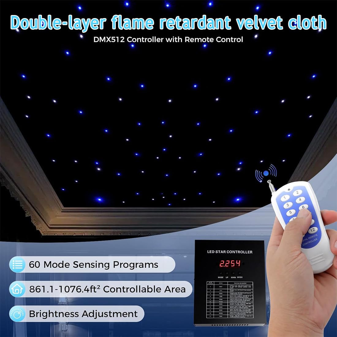 Rideau de fond à LED en forme d'étoile avec DMX512 et télécommande, rideau de scène pliable pour décoration de fête de mariage, club, 4 x 6 m