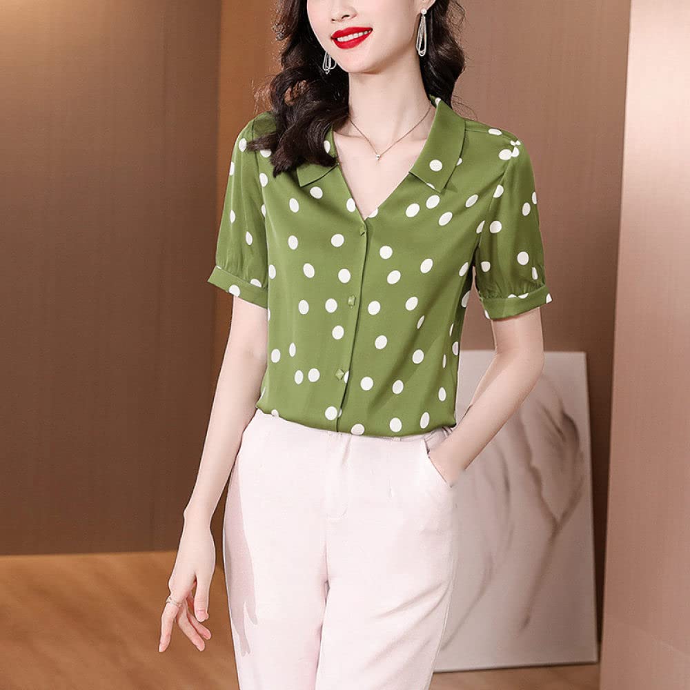 Camicia da Donna Elegante,Vintage da Donna A Pois Top Eleganti Camicetta in Raso con Scollo A V Camicia A Mezze Maniche Camicia in Chiffon A Tunica Comfort Top Lucido Camicetta da Ufficio Casual da