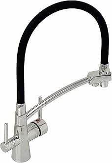ENKI, Geneva, KT091, Chrome, Kitchen Sink Pull Out Mixer Tap, Contemporary 3 in 1 Water Filter Purifier Tap, Solid Brass, Black Silicone Hose, Modern Design, Easy to Install, 1-Year Guarantee