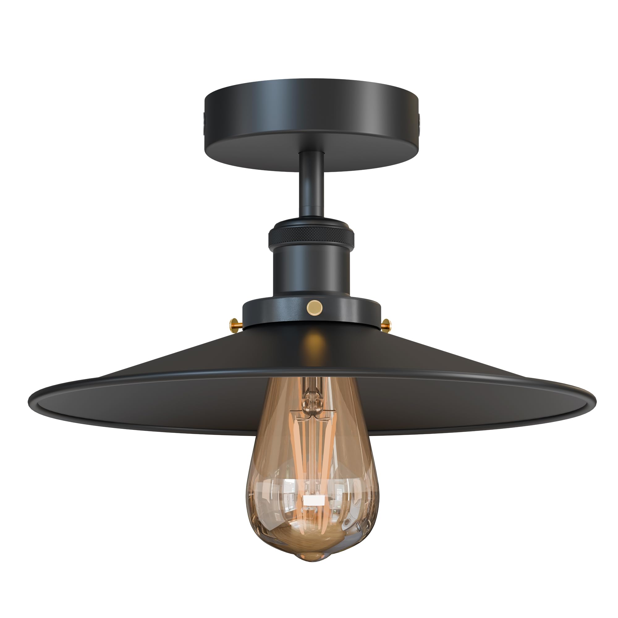 LEDSone Vintage Industrial Flush Mount Ceiling Light Lamp Metal Flat Lamp Shade Indoor Light Fitting for Bars,Restaurants, Kitchen,Bedroom (Black, with Bulb) โ image 1