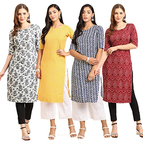 Image of Pinkmint Women's Crepe Digital Print Straight Kurta (Pack of 4)