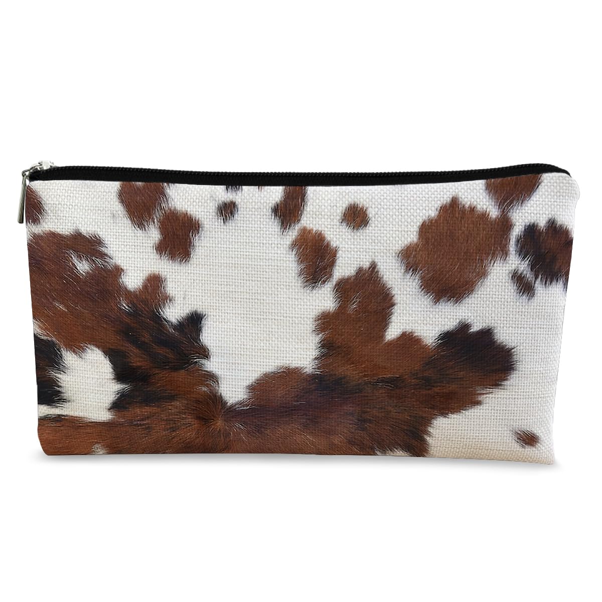 BARPERY Western Makeup Bag, Cow Print, Cosmetic Bag, Women's Accessory, Brown
