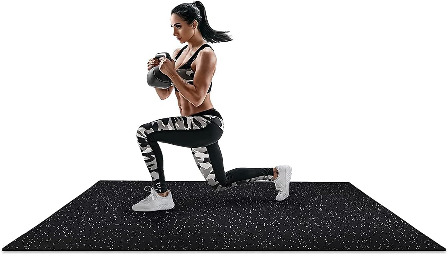 tonchean Gym Fitness Commercial Exercise Flooring Rubber Roll 1/4in Thick Heavy Duty Large Rubber Gym Mat Commercial Gym Flooring 13.1 x 3.2ft Weight Mat - - 