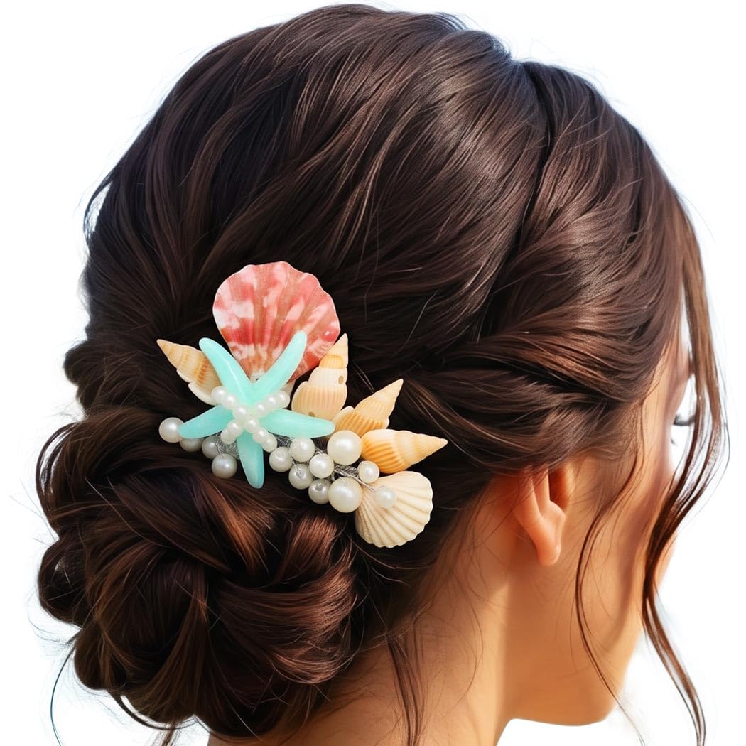 JEAIRTS Starfish Shell Hair Comb Beach Pearl Headpiece Bridal Wedding Hair Accessories for Women