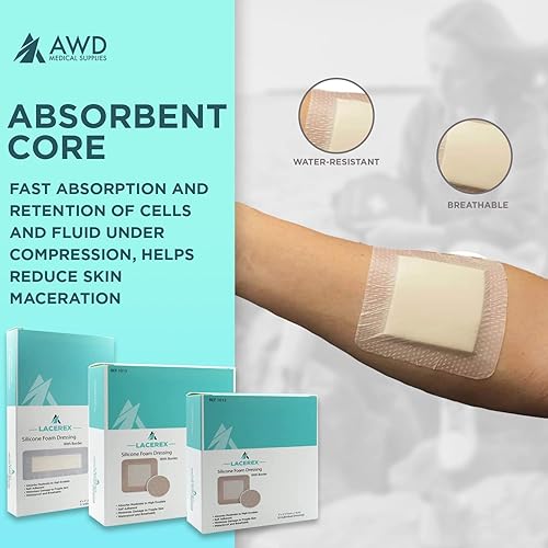 Miniatura 3 de Apósito de espuma de silicona para heridas de alto exudado (regular 4 x 4 pulgadas)