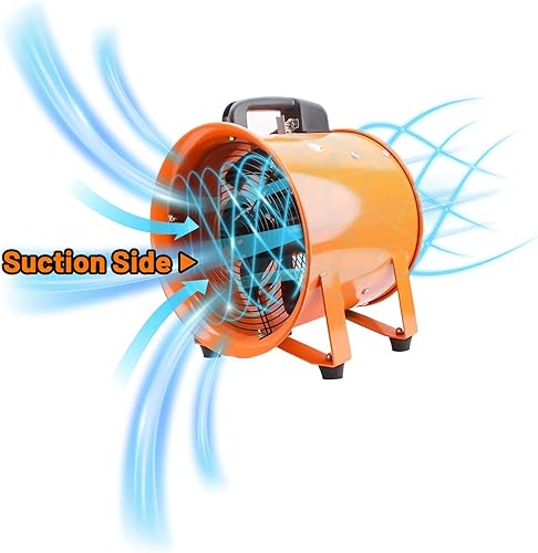 Miniatura 7 de Ventilador portátil de alta velocidad de 12 pulgadas, ventilador de escape industrial con manguera de conducto flexible de 33 pies, ventilador de