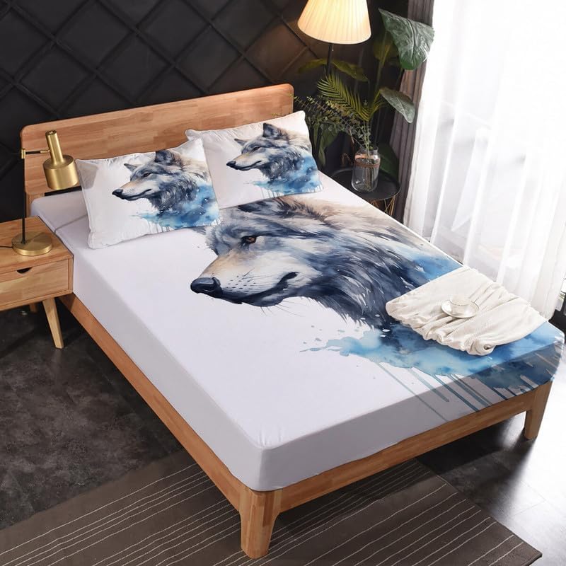 Miniatura 9 de Juego de sábanas Queen  Sábanas de cama de lobo, sábanas y fundas de almohada de color negro y dorado, microfibra suave, bolsillo profundo y sin