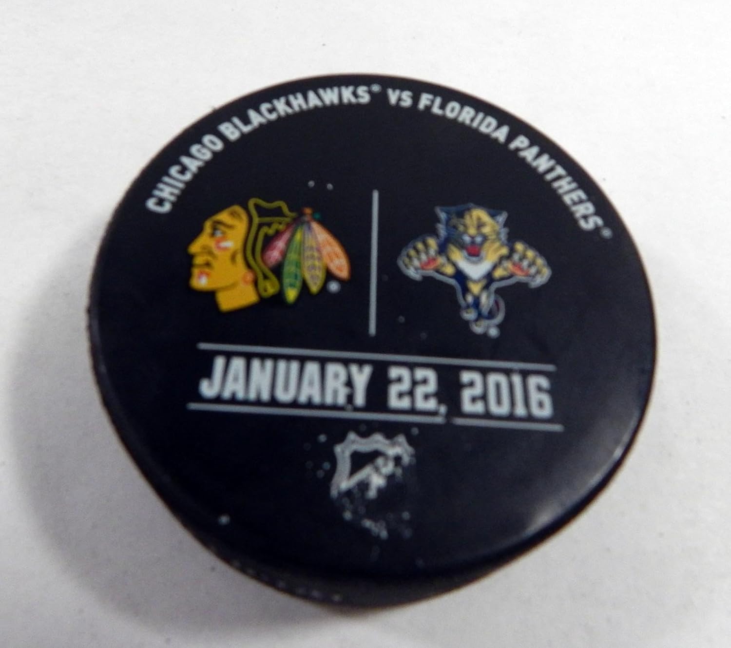 2016 Florida Panthers Chicago hawks Game Used WarmUp Puck Ed 17/100 - NHL Unsigned Game Used Pucks