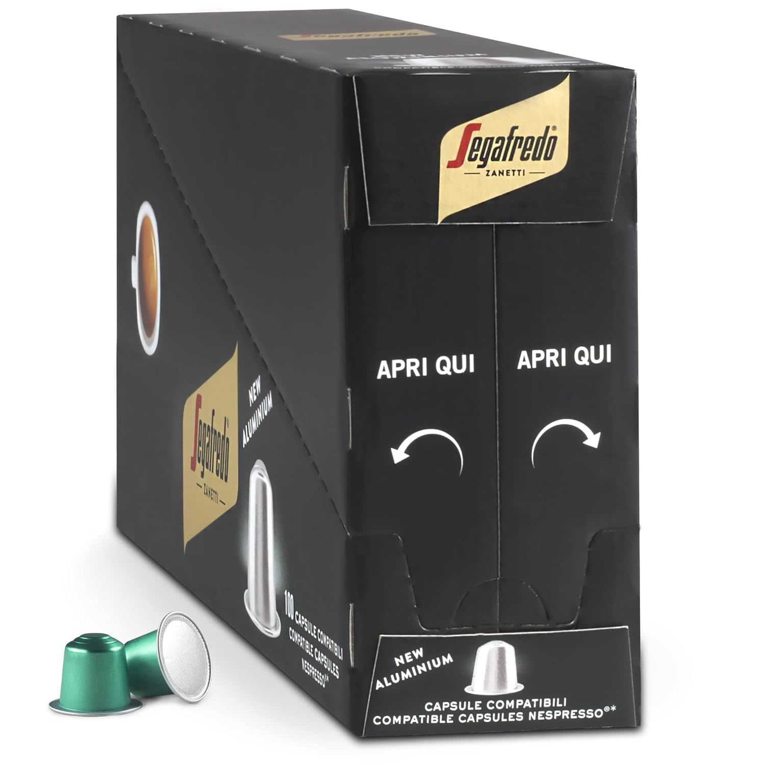 Segafredo Zanetti - 100 kompatybilnych kapsułek Nespresso, linia aluminiowa, 100% kawa brazylijska, elastyczna i soave - 10 pudełek po 10 kapsułek