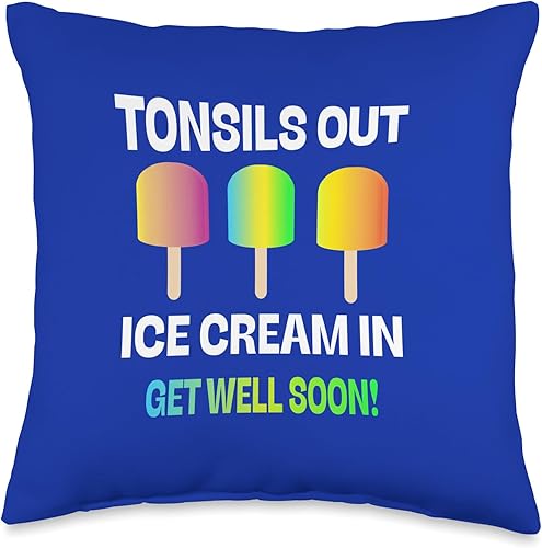 DesignsByKelley Best Wishes Fast Recovery Gifts Amígdalas Out Ice Cream in Get Well Kids Surgery Recovery - Almohada de regalo, 16 x 16 pulgadas,