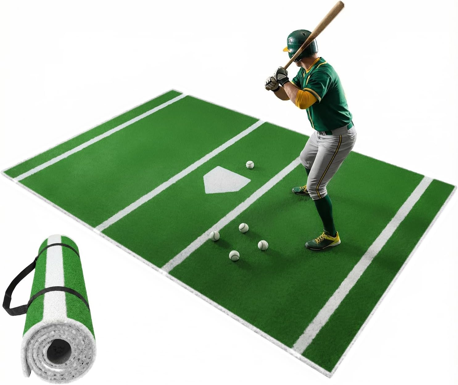 6 x 4 ft Baseball Hitting Mat with Non-Slip Rubber Backing, 2026 New Foldable Baseball Batting Mat, Base Ball Home Plate Mat, Durable Indoor/Outdoor Softball Hitting Mat Portable Batting Practice Mat