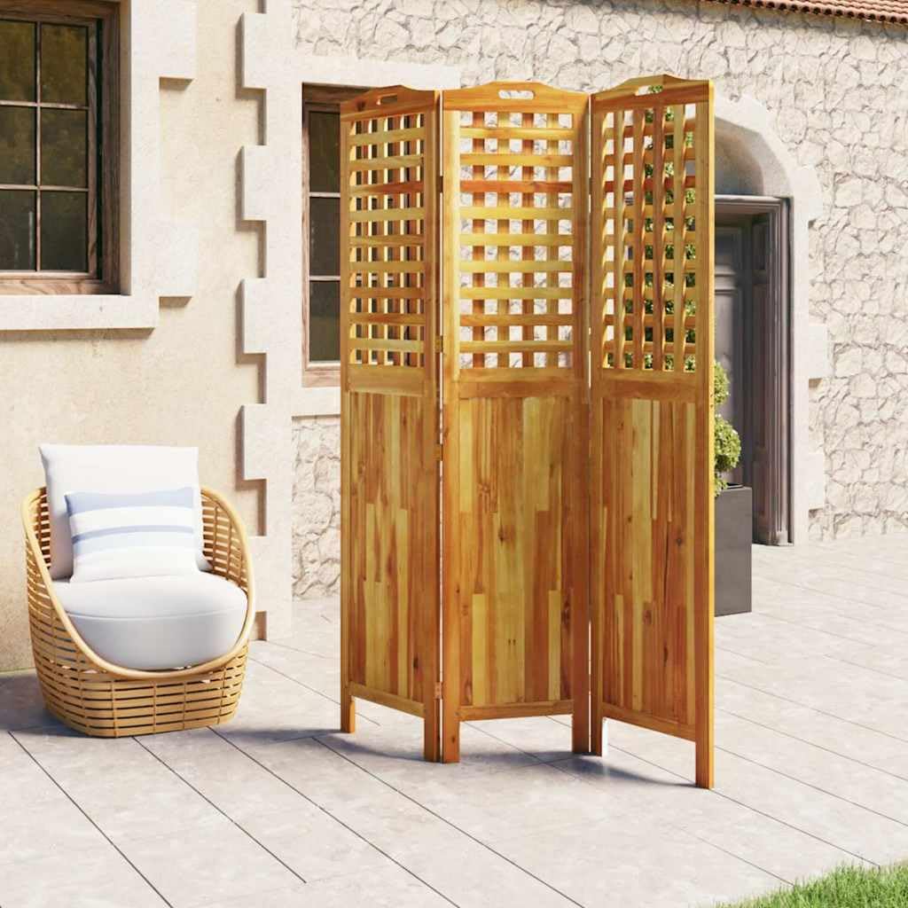 Divisorio in legno massiccio di acacia, 3 pezzi, 121,5 x 2 x 180 cm, paravento pieghevole per privacy e privacy in soggiorno