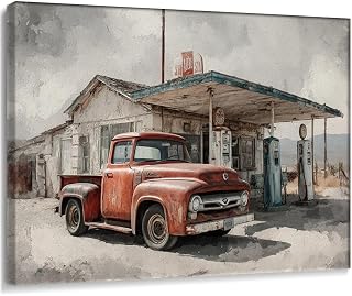 Rustic Red Pickup Truck Canvas Wall Art 20x30