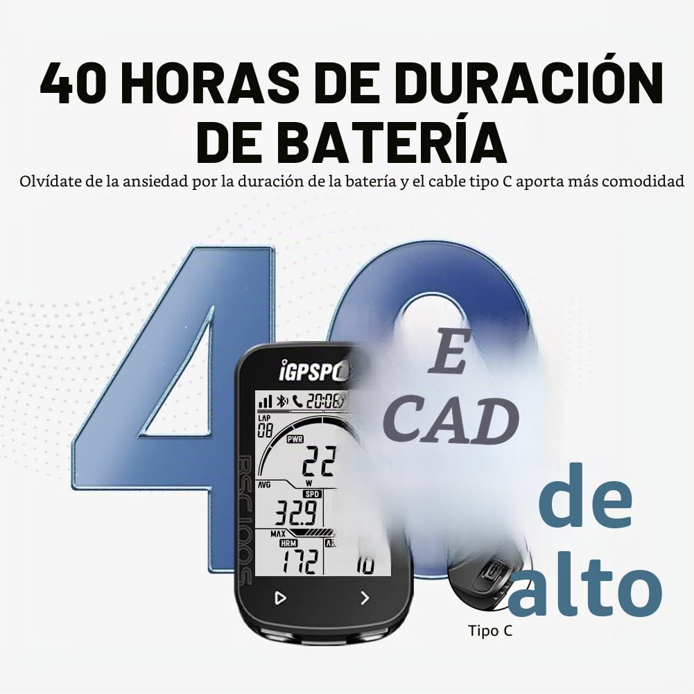 iGPSPORT Ciclocomputadores GPS Ant+ Función Ordenador inalámbrico Bicicleta Ciclismo Cuentakilometros Bici,40 Horas de duración de la batería