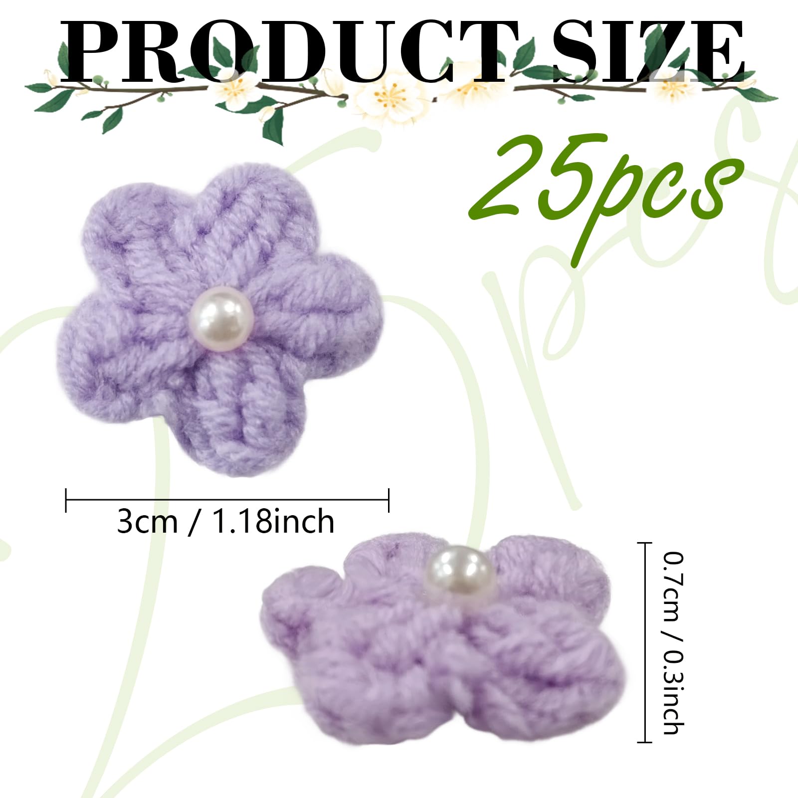 Jtnohx Knitted Flower Patches,Crochet Flowers Applique,25pcs Handmade Floral Sew on Patches,3cm DIY Appliques Embellishments with Pearl - Image 2