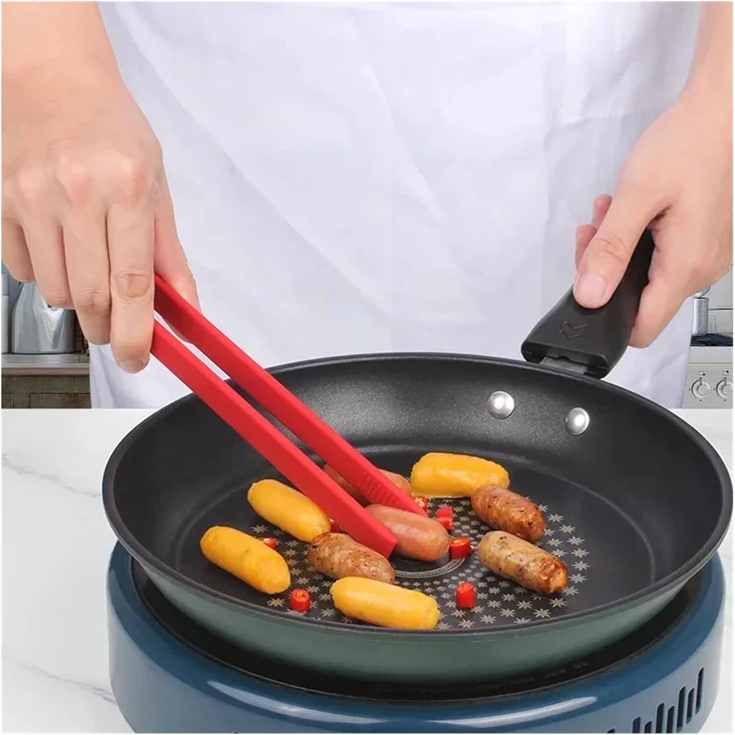 BBQ Tongs, BBQ Salad Food Tongs Anti-Slip Kitchen Utensils Barbecue Clip Three Prong Pliers Cookware BBQ Tool Chef Tools Gadgets Bar Accessories(Green)
