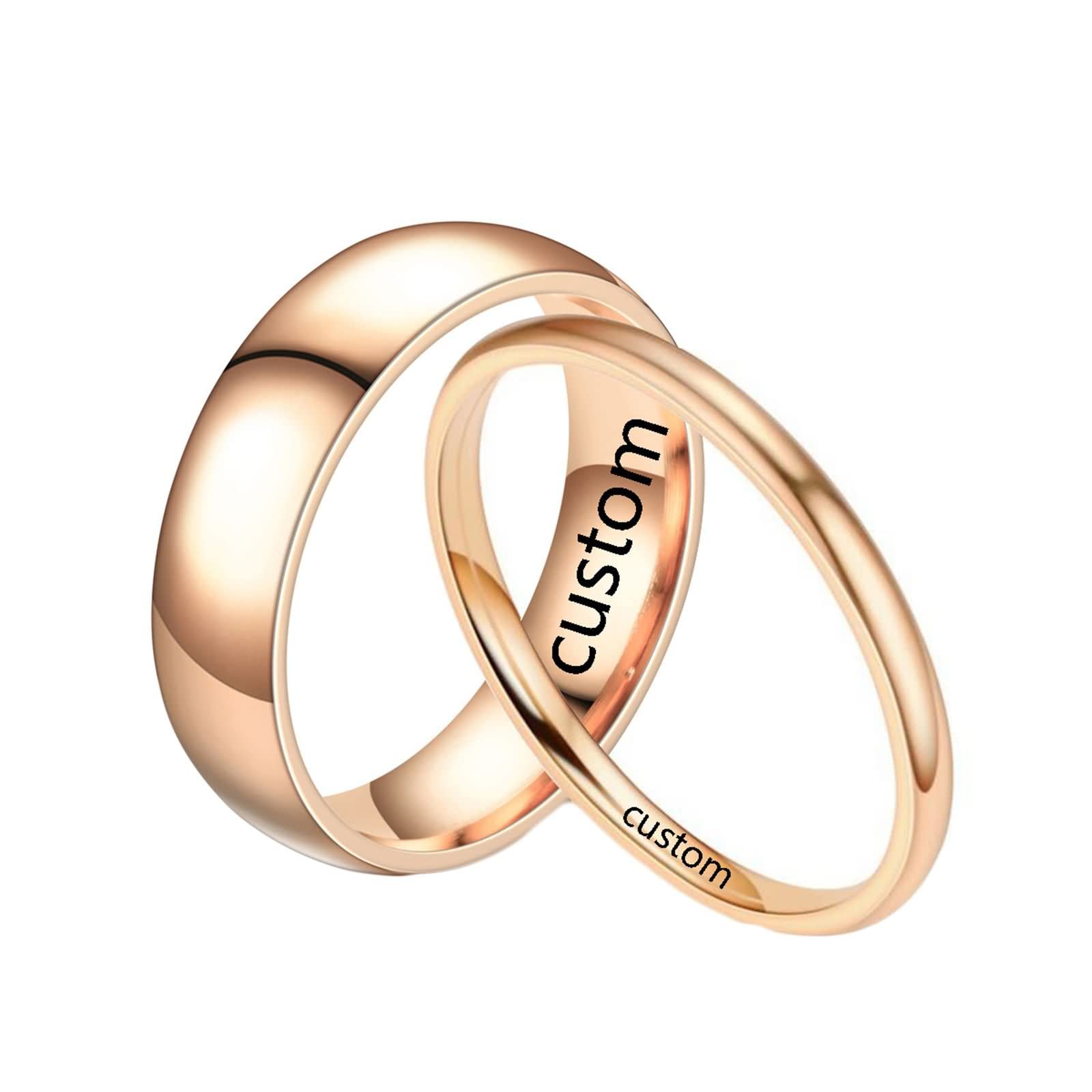 Homxi Anillo Pareja,Anillos Pareja Grabado Anillo Compromiso Acero Inoxidable 2/6MM Anillo Oro Rosa con Redondo Pulido