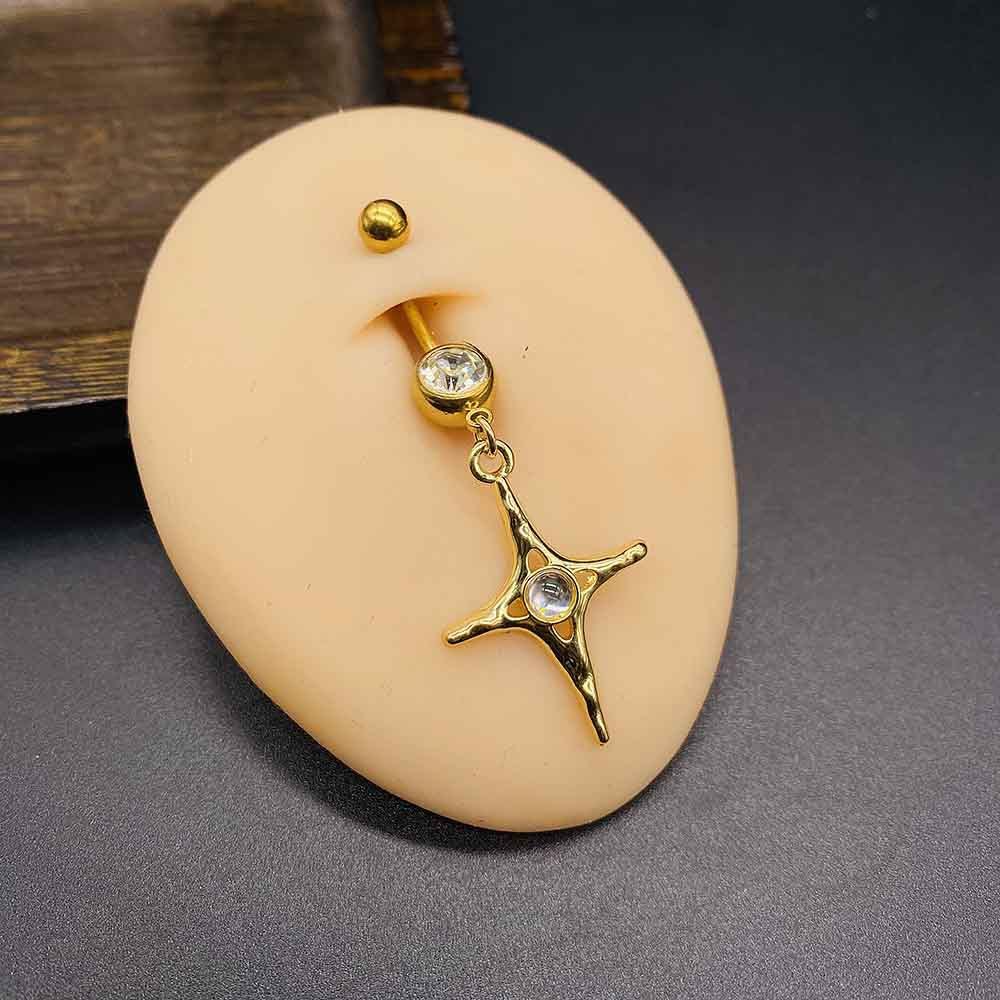 14G Stainless Steel Dangle Belly Button Rings for Women Dainty CZ Four-Pointed Star Belly Rings Navel Body Piercing Jewelry - Image 3