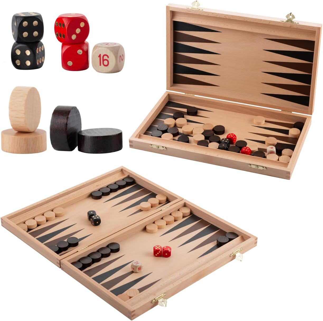 Classic BACKGAMMON Travel Set | Master of Chess | Beech Case 29 x 35 cm | Board Game with Checkers Pieces - Wooden Backgammon Set for Adults and for Children