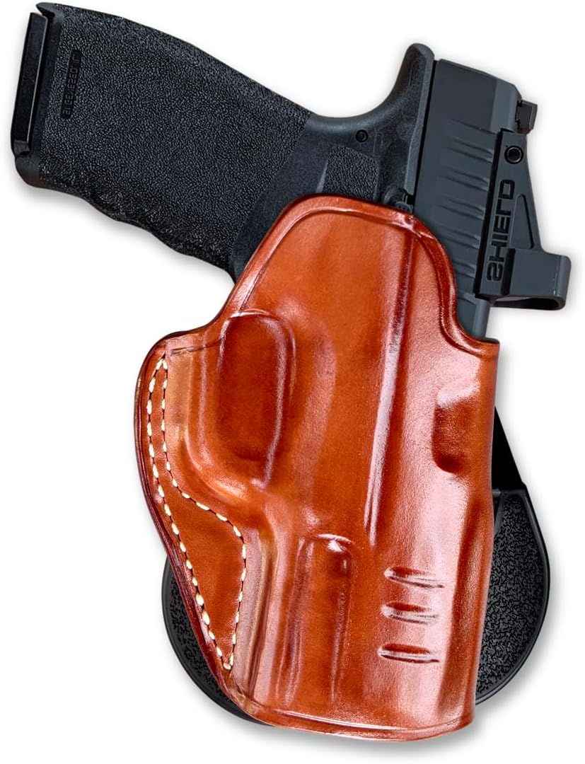 Masc Optic Ready/Red Dot Sight Leather Paddle Holster Fits Hellcat Pro Compact 3.7-inch. Right Hand Draw, Brown Color #1618#