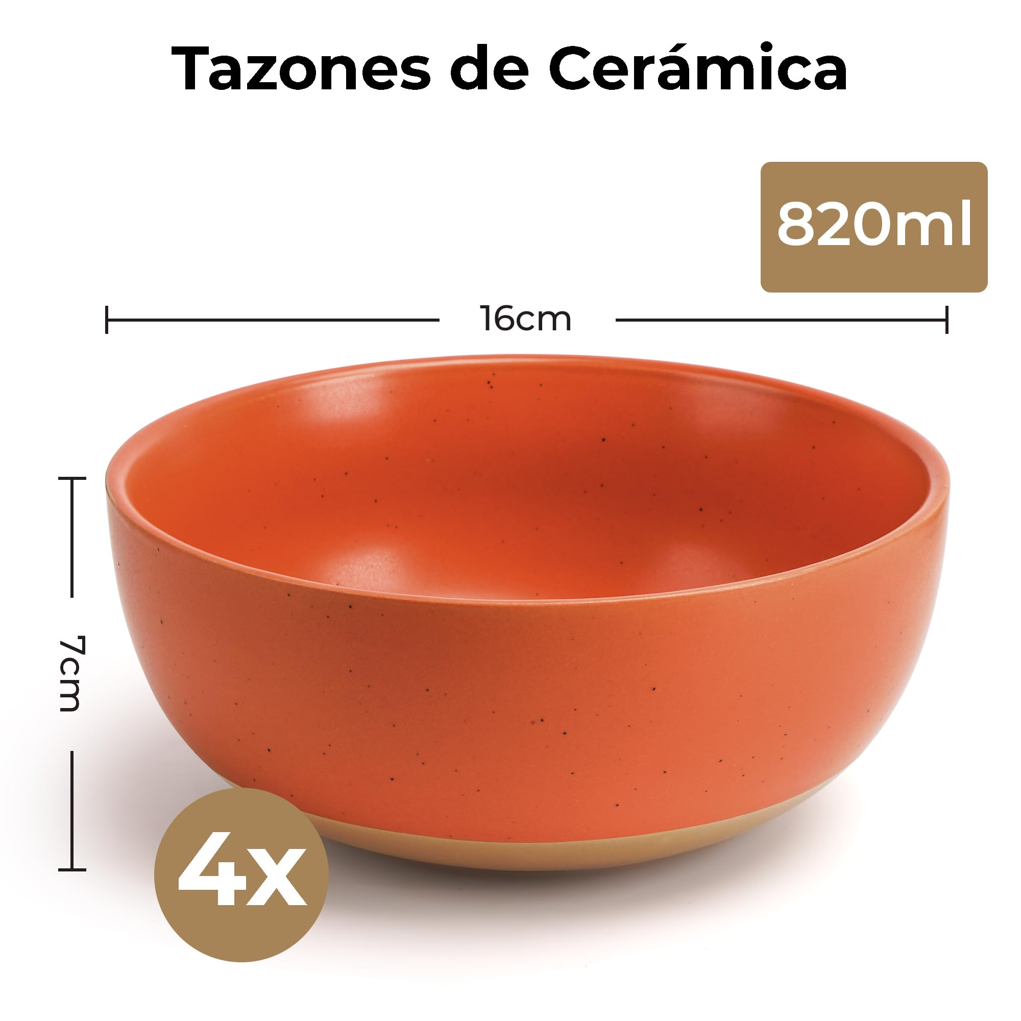 MIAMIO - Set de 4 Cuencos de Cerámica de 820 ml para Sopa/Ensalada, Avena, Fruta, Arroz - Aptos para Lavavajillas y Microondas - Colección Aura (Acogedor Neutro, Cuencos (4x))